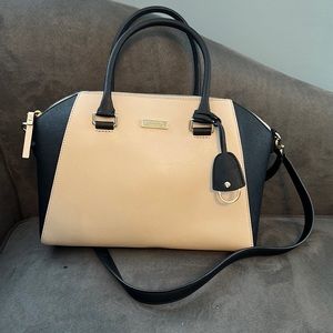 KATE SPADE BLACK AND CREAM SATCHEL PURSE WITH OPTIONAL STRAP AND TASSEL